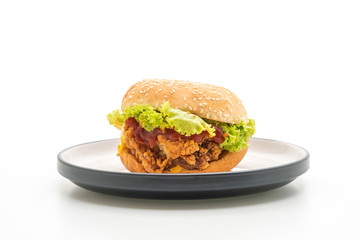 fried chicken burger isolated on white background