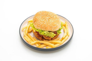 fried chicken burger isolated on white background