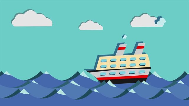 animation of cruise ship in ocean