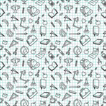 Doodle hand drawn line art school stuff objects