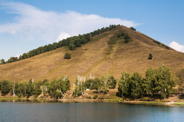 Landscape with clouds, mountain and lake