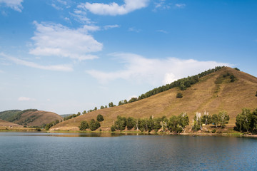 Landscape with clouds, mountain and lake