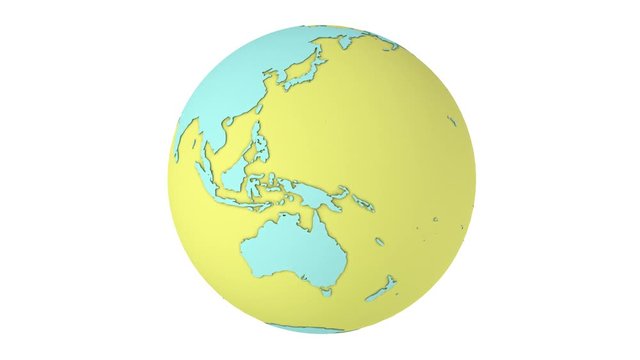 Yellow Earth on a white background. Rotate animation. 3D render.