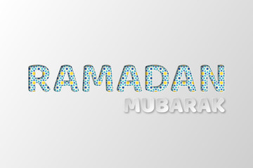 Ramadan Mubarak typography design with 3d paper cut letters and geometric pattern in muslim traditional style. White background. Vector illustration.