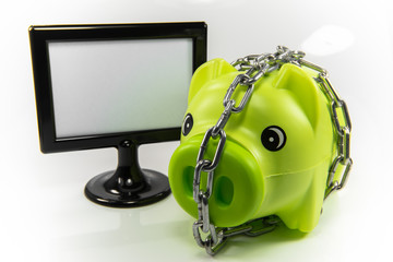 Saving money in a piggy bank for the future.