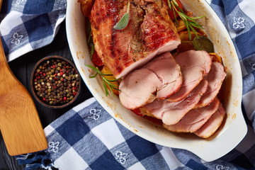 meat roast cut in slices, close-up