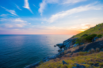 Beautiful sunset at Krating Cape, Nai Harn beach, Phuket, Thailand