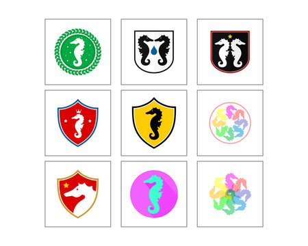 seahorses nautical marine life shield image vector icon logo symbol set