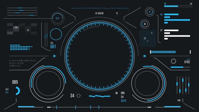 Futuristic user interface with HUD and infographic elements. Looped motion virtual technology background. Intelligent head-up display dashboard for business, games, motion design, web and app.
