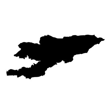 black silhouette country borders map of Kyrgyzstan on white background. Contour of state. Vector illustration