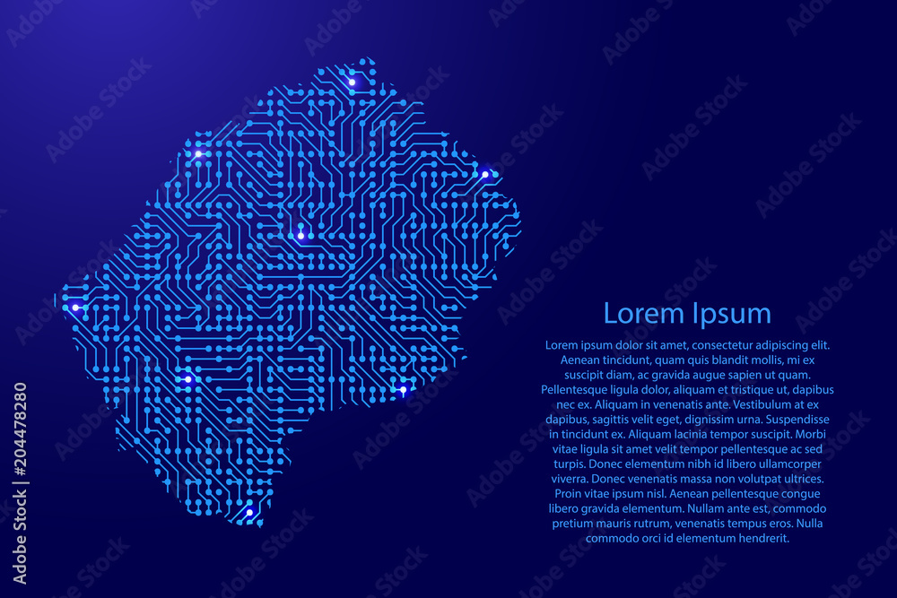 Fototapete map lesotho from printed board, chip and radio component with blue star space on the contour for ban