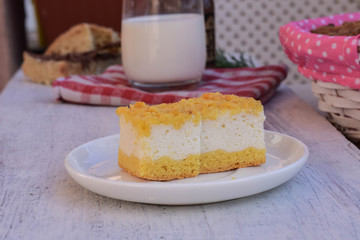 Delicious homemade biscuits. Biscuit with cream cheese cookie on light white background/ Copy space/ Breakfast