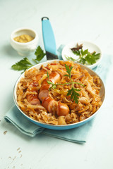 Sauerkraut cooked with sausage and spices