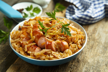 Sauerkraut cooked with sausage and spices