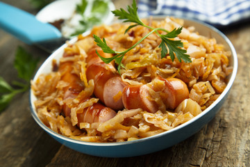 Sauerkraut cooked with sausage and spices