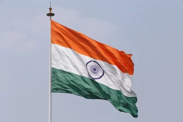 Keuken spatwand met foto state flag of India on flagpole at Connaught Place in Delhi © romantiche