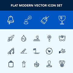 Modern, simple vector icon set with reel, abstract, alarm, ocean, space, medical, fishing, glass, insect, baja, wing, sport, doctor, search, liquid, arrow, butterfly, fish, find, bell, rain, tag icons