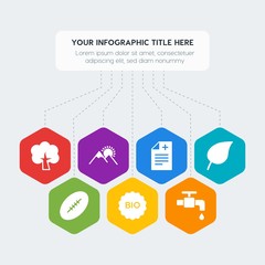 Flat geometric health, sports, nature infographic steps template with 7 options for presentations, advertising, annual reports