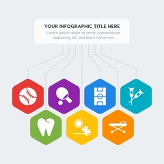 Flat geometric health, sports, nature infographic steps template with 7 options for presentations, advertising, annual reports