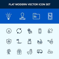 Modern, simple vector icon set with equipment, price, refresh, mexico, cost, business, hand, office, internet, phone, reload, fun, watch, home, clock, pencil, kite, online, sky, concept, app icons