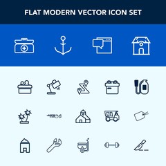 Modern, simple vector icon set with public, speech, chat, navigation, ribbon, box, present, ball, sport, speaker, lamp, holiday, message, fire, equipment, conference, cross, architecture, danger icons