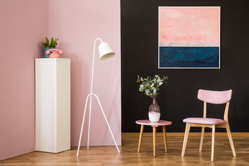 Retro pink living room interior