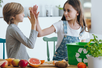 Siblings giving high five
