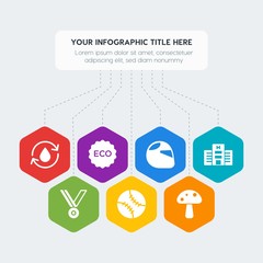 Flat geometric health, sports, nature infographic steps template with 7 options for presentations, advertising, annual reports