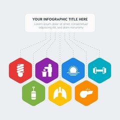 Flat geometric health, sports, nature infographic steps template with 7 options for presentations, advertising, annual reports