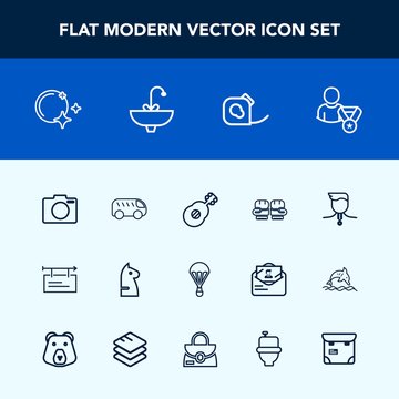 Modern, simple vector icon set with camera, chessboard, sport, star, parachute, boxing, lens, business, night, photo, blank, competition, extreme, fight, horse, winner, sign, sky, moon, friction icons