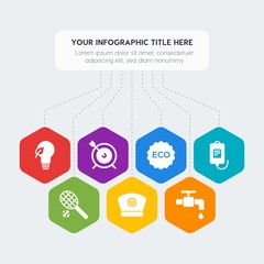 Flat geometric health, sports, nature infographic steps template with 7 options for presentations, advertising, annual reports