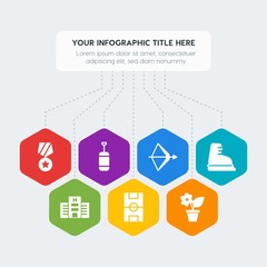 Flat geometric health, sports, nature infographic steps template with 7 options for presentations, advertising, annual reports