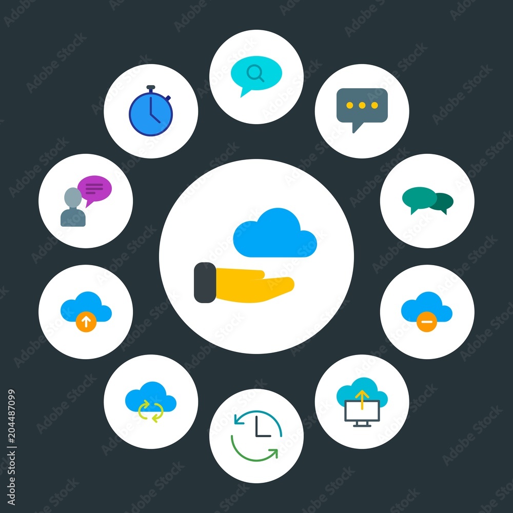 Poster cloud and networking, chat and messenger, time infographic circle flat icons set. contains such icon
