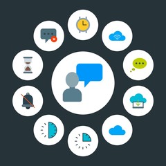 cloud and networking, chat and messenger, time Infographic Circle flat Icons Set. Contains such Icons as  measure,  network, time, ,  sign,  blue,  min,  upload and more. Fully Editable. Pixel Perfect