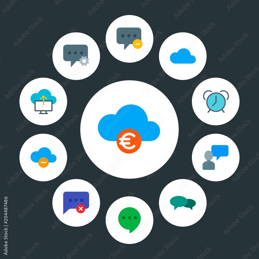 Poster cloud and networking, chat and messenger, time infographic circle flat icons set. contains such icon