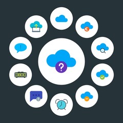 cloud and networking, chat and messenger, time Infographic Circle flat Icons Set. Contains such Icons as  nature,  white,  help,  season, information,  timer and more. Fully Editable. Pixel Perfect