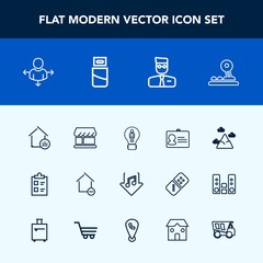Modern, simple vector icon set with real, removal, account, shop, name, home, sign, web, concept, place, landscape, property, apartment, document, id, sky, download, music, cable, house, travel icons