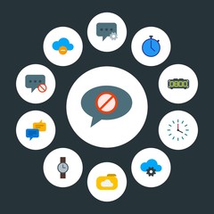 cloud and networking, chat and messenger, time Infographic Circle flat Icons Set. Contains such Icons as time,  counter, message, outdoors,  fashion, watch, sky and more. Fully Editable. Pixel Perfect
