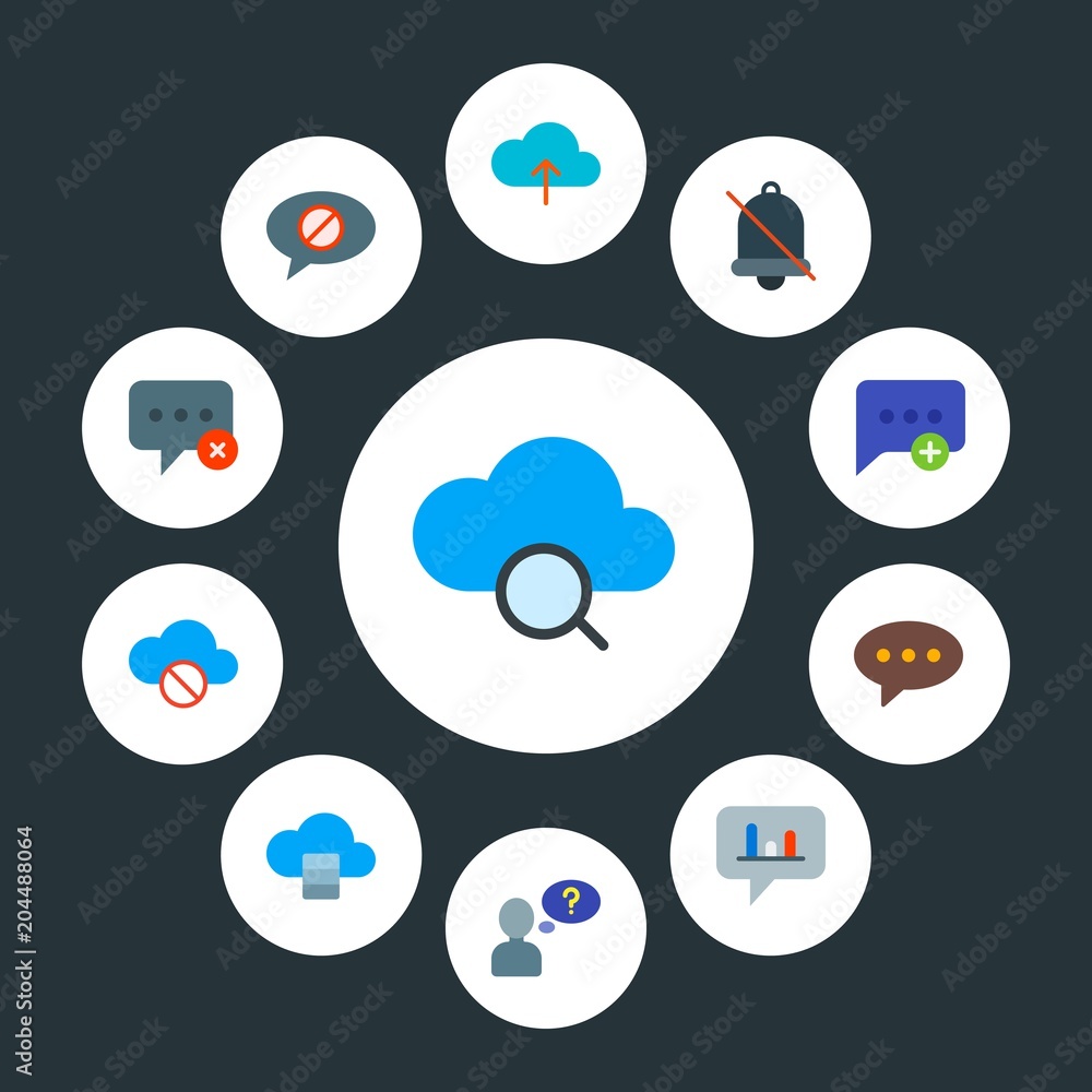 Poster cloud and networking, chat and messenger, time infographic circle flat icons set. contains such icon