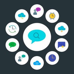 cloud and networking, chat and messenger, time Infographic Circle flat Icons Set. Contains such Icons as  network, change,  person,  technology,  think,  web and more. Fully Editable. Pixel Perfect