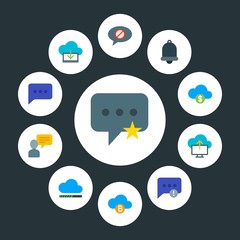 cloud and networking, chat and messenger, time Infographic Circle flat Icons Set. Contains such Icons as  block,  mail, message,  star,  alert,  computer, money and more. Fully Editable. Pixel Perfect