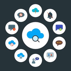 cloud and networking, chat and messenger, time Infographic Circle flat Icons Set. Contains such Icons as  note,  communication,  internet,  question,  mobile,  and more. Fully Editable. Pixel Perfect