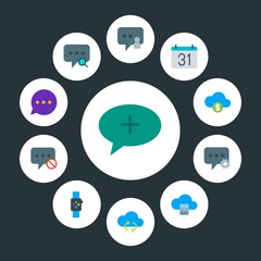 cloud and networking, chat and messenger, time Infographic Circle flat Icons Set. Contains such Icons as  website,  investment,  month,  messaging,  sky,  new and more. Fully Editable. Pixel Perfect