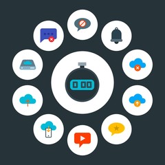 cloud and networking, chat and messenger, time Infographic Circle flat Icons Set. Contains such Icons as  note,  web,  white,  watch,  background,  close, exit and more. Fully Editable. Pixel Perfect