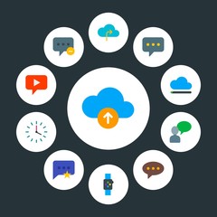 cloud and networking, chat and messenger, time Infographic Circle flat Icons Set. Contains such Icons as  network,  remove,  device,  minute, delete, message and more. Fully Editable. Pixel Perfect