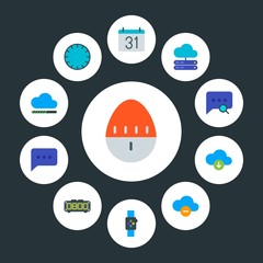 cloud and networking, chat and messenger, time Infographic Circle flat Icons Set. Contains such Icons as  month,  smart, calendar,  communication,  red,  clock and more. Fully Editable. Pixel Perfect