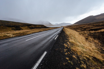 Icelandic amazing scenic view on a country road, autumn.