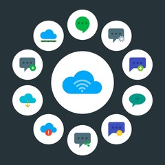 cloud and networking, chat and messenger, time Infographic Circle flat Icons Set. Contains such Icons as  web,  wireless,  media,  load,  mobile,  data,  cloud and more. Fully Editable. Pixel Perfect