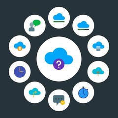 cloud and networking, chat and messenger, time Infographic Circle flat Icons Set. Contains such Icons as  concept,  money,  text,  data, clock,  confusion,  sms and more. Fully Editable. Pixel Perfect