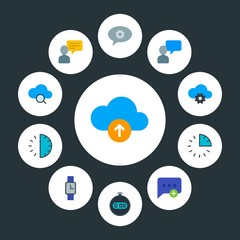 cloud and networking, chat and messenger, time Infographic Circle flat Icons Set. Contains such Icons as  create,  time,  new,  web,  connection,  measure, 30 and more. Fully Editable. Pixel Perfect